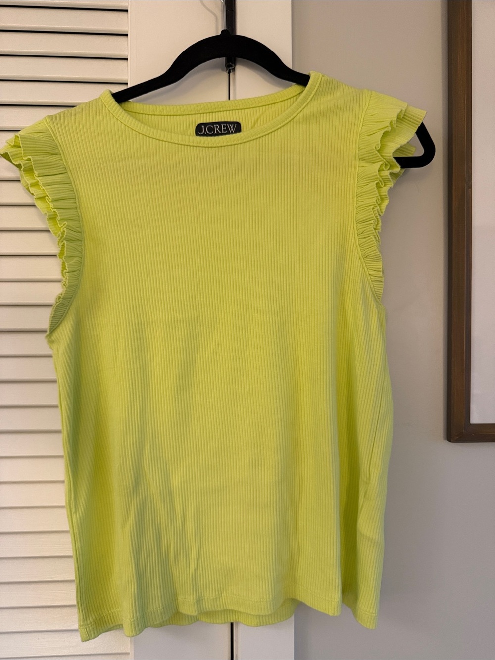 J.Crew Neon Lime Ribbed Ruffle Sleeve Tank